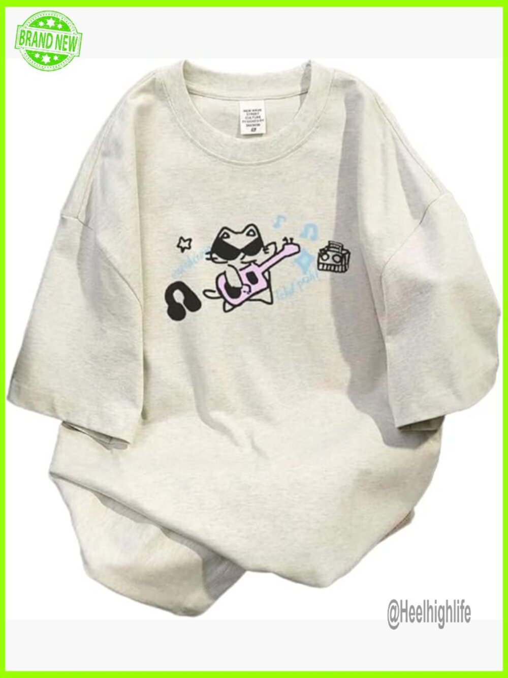 Goth Punk Oversized Cat Print T-Shirt Y2K Harajuku Kawaii Tee